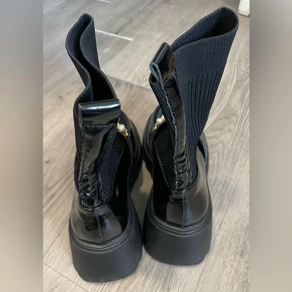 Elegant Women's Platform Sock Boots with Pearl Detail Black size 38 - Picture 4 of 11